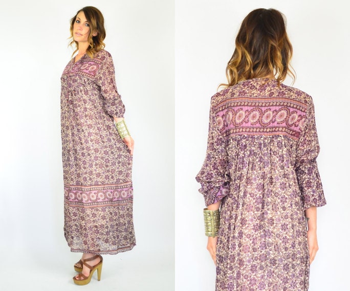 floral BOHEMIAN peasant festival 100% cotton GYPSY tent MAXI dress, extra small-medium
