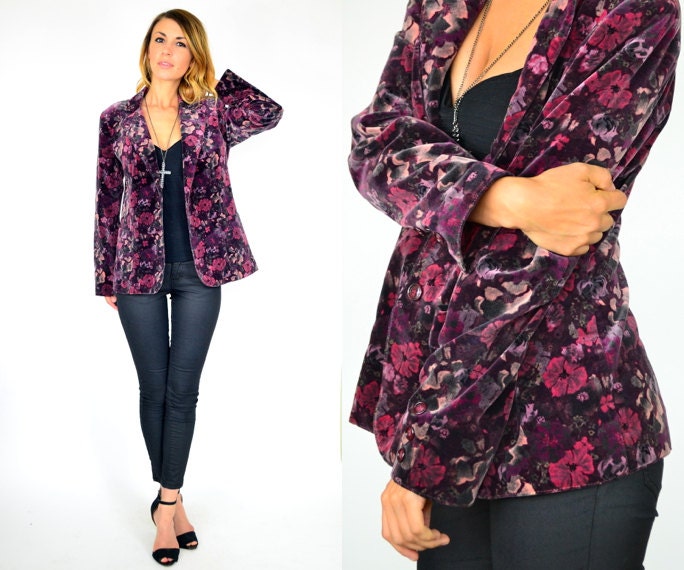 grunge velvet ROMANTIC goth bohemian ROSEY floral BLAZER jacket, extra small-medium
