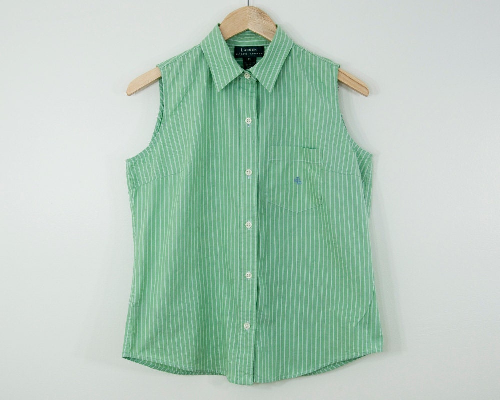 90s Vintage RALPH LAUREN Sleeveless Pinstripe Button Down Shirt (M)