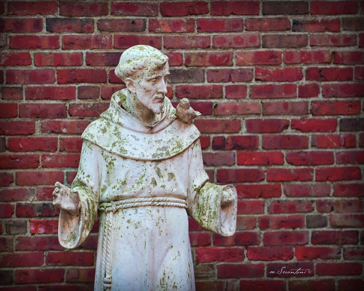16 x 20 large art print - St. Francis in Boston's Little Italy - Boston - Fine art photo - sculpture - brick, merlot, pink, vintage white