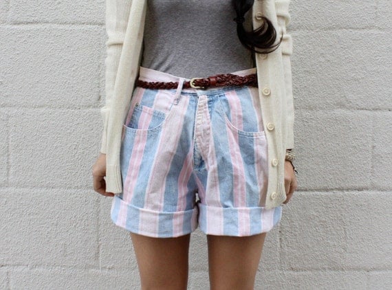 Buy high waisted shorts - 80s Striped High Waisted Shorts SIZE XS S
