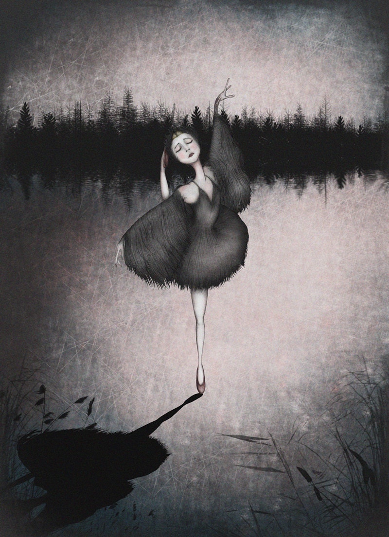 Black swan - Illustration print (size 7" x 5")