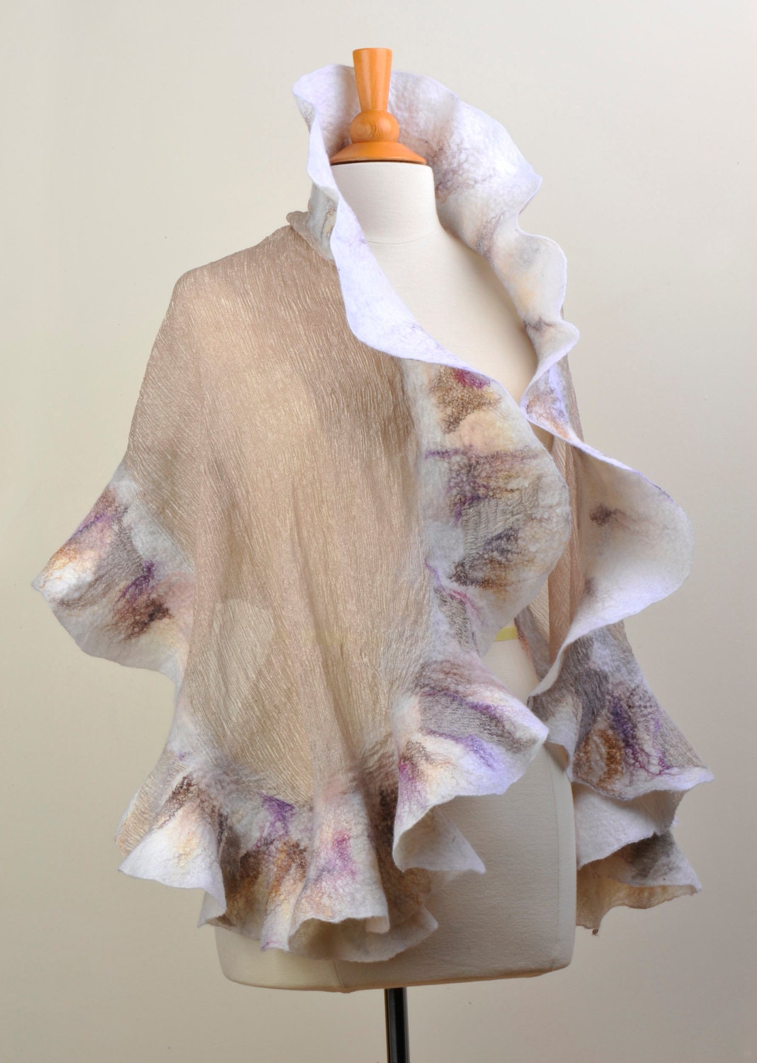 Nuno felted shawl wrap / handfelted / merino wool / silk