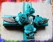 Wall Crucifix - Virgin Mary Cross - Mixed Media Original Spiritual Art