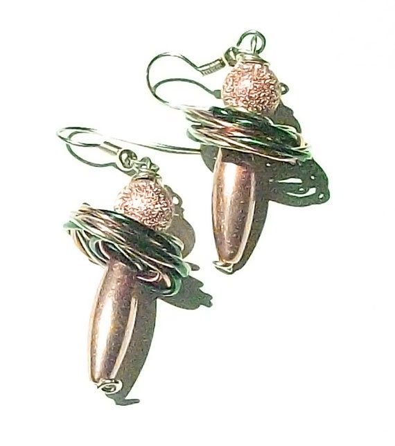 Drop Swirl Wire Copper Bead Earrings.
