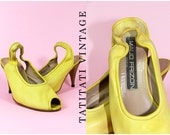 60s Maud Frizon Paris YELLOW Peep Toe Singback Heels // -Vintage Clothing by TatiTati Vintage on Etsy