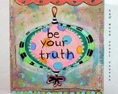 Original Painting - Mixed Media - Acrylic Paint - 4x4 canvas - Blue and Green 'Be Your Truth' on Etsy
