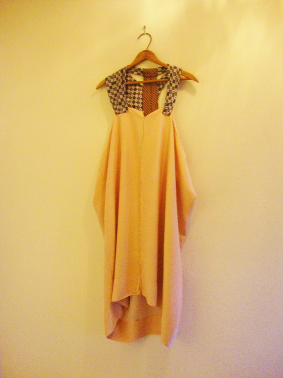 Racer Back Smock Dress/ Hand Stitched/ Relaxed Fit/ Sundress in Salmon/ Upcycled Tie Dress/Wearable Art Dress