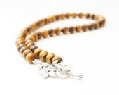 Golden tiger eye necklace with silver plated amazing T-bar clasp. Semiprecious gemstone jewelry