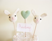 Bunny Cake Topper With Embroidery Name Sign Banner
