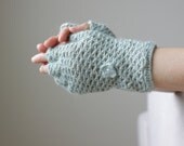 Fingerless Crochet gloves for women in teal color, Fingerless mittens