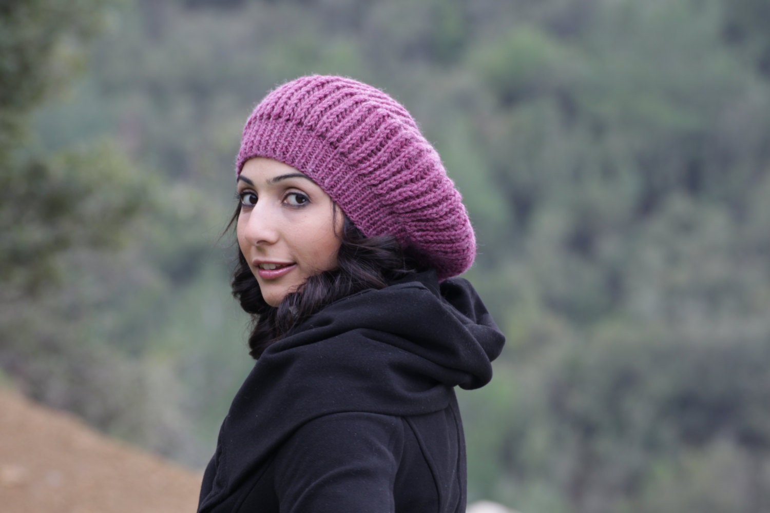 Slouch Knit Hat for Women in Rose Heather color - Winter Slouchy beret