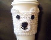 Crocheted Pop up Latte white Polar Bear Coffee Cup Cozy fit great with Starbucks cup