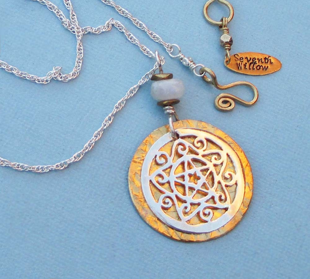 Sterling Silver Pentacle Necklace Moonstone Pendant Wiccan Jewelry Brass Jewelry