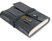 Black Vegan Faux Leather Journal with Key Bookmark