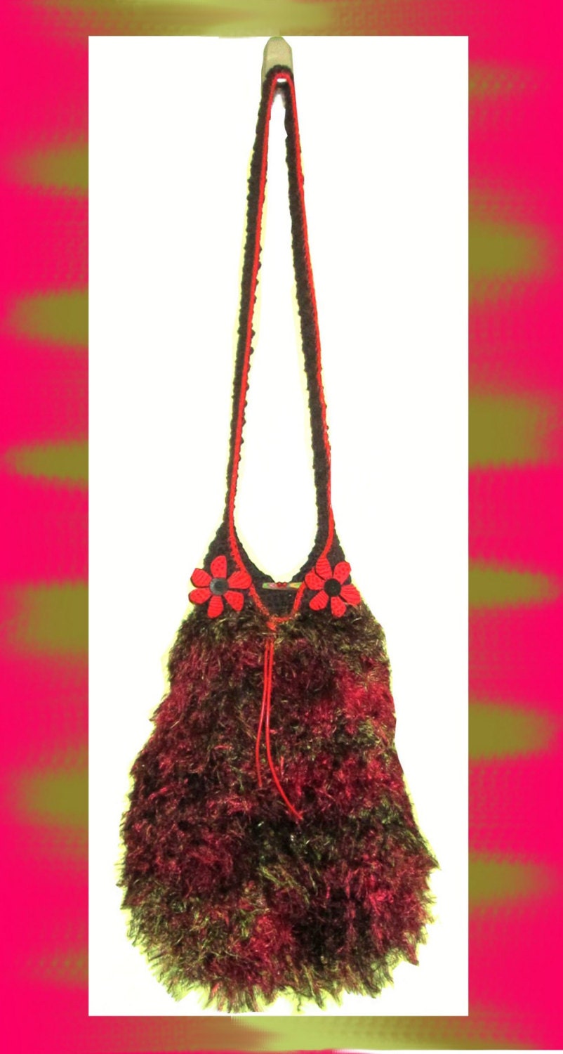 Crossbody Bag, Boho Bag, Hobo Bag, Extra Large, Colorful, Cotton, Fun Fur, Leather Trim