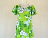 Green Tropical Hawaiian Maxi Dress Hibiscus