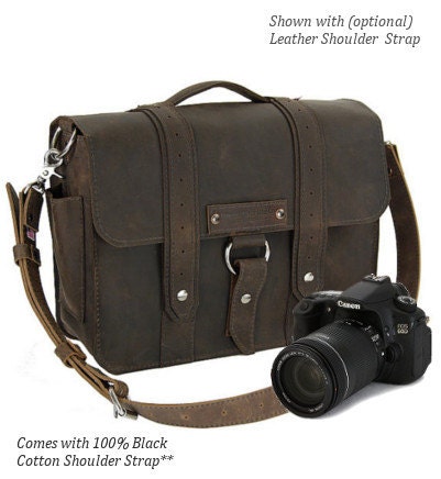 14" Brown Newport Voyager Leather Camera Bag - Made in America