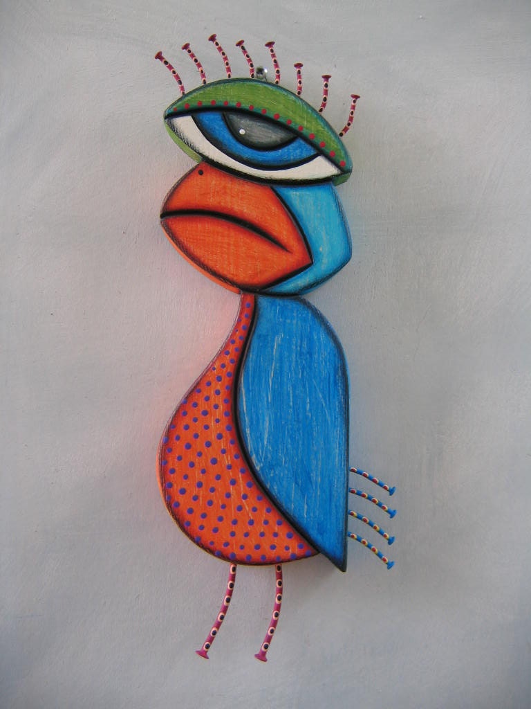 Twisted Bluebird, Original Wood Sculpture, Carving, Wall Art, by Fig Jam Studio