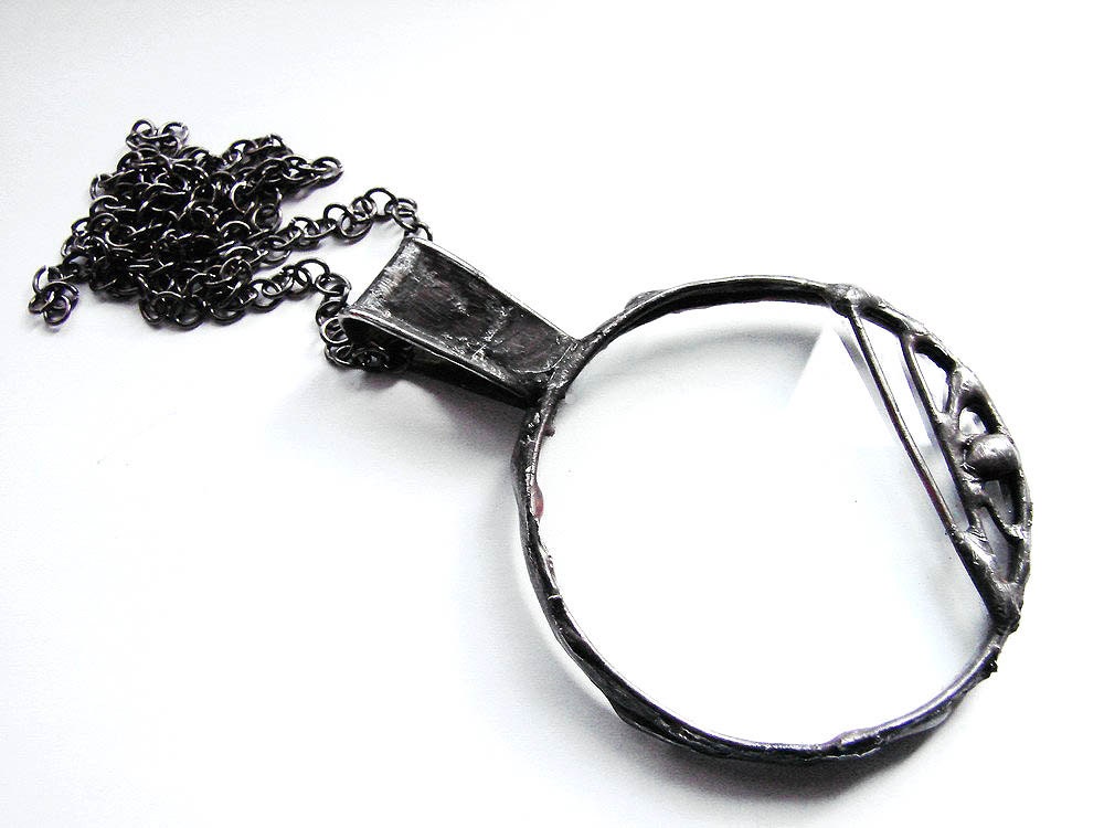 Unique Transparent magnifier glass metal pendant huge cabochon retro charms vintage style Ideal for gift.Stylized old  Necklace by Wersetka