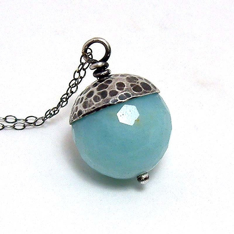 Amazonite Pendant - blue gemstone and sterling silver jewelry - acorn necklace - bridesmaid gift