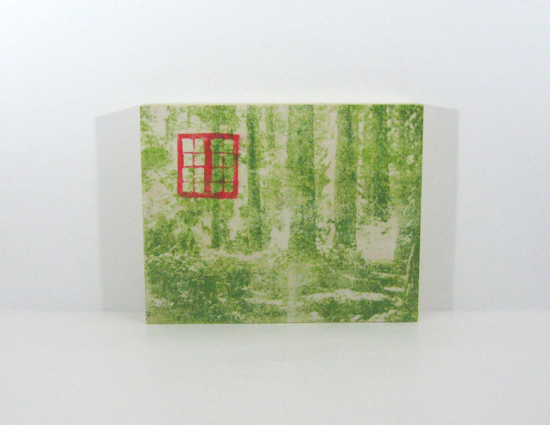 8x10 Art Block - Red Window on Green Nature - Lithographic Print