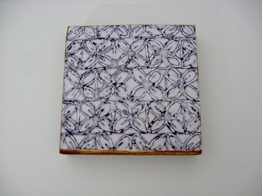 Two Purple Flowers Solar Plate Etching mounted on 4x4 Art Wood Blocks