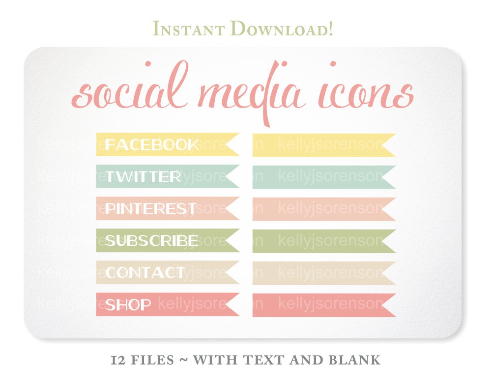 Neutral Pastel Social Media Icon Set for your Blog or Website - Facebook, Twitter, Pinterest, Shop, Contact, Subscribe - INSTANT DOWNLOAD