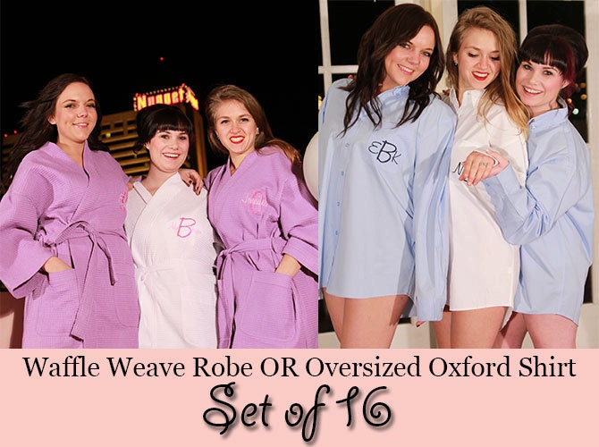 10% Off Set of 16 Personalized Robes or Oxford Shirts / Bridesmaid gift / wedding robe / wedding gift