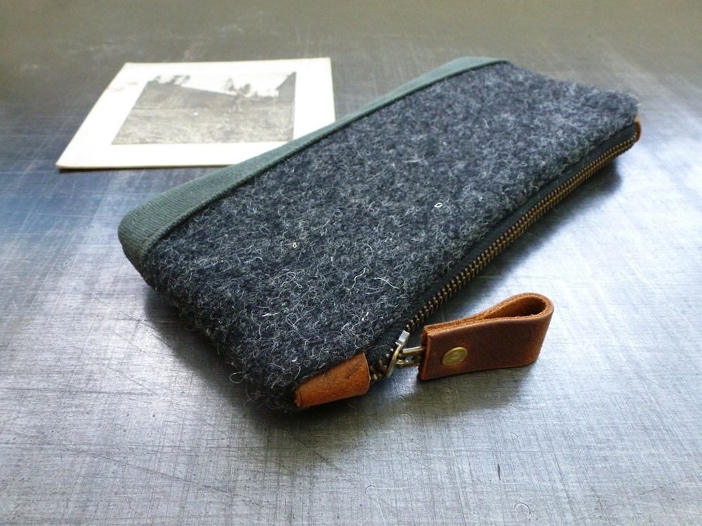 Wool and waxed canvas pouch/satchel small bag pencil pouch