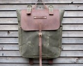 Waxed canvas rucksack/backpack with waxed leather shoulderstrap,handle COLLECTION UNISEX