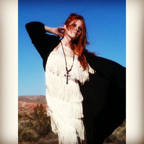 Amazing Vintage Ivory and White Fringe Dress Size Medium