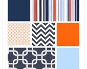 Custom Crib Bedding - 2 piece Set - navy blue and  orange