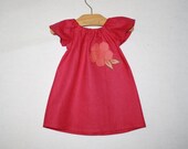 Baby Girl's Pink Linen Dress with Appliqued Flower - Size 2yrs. Custom Sizes from 6M to 8 Yrs. Available