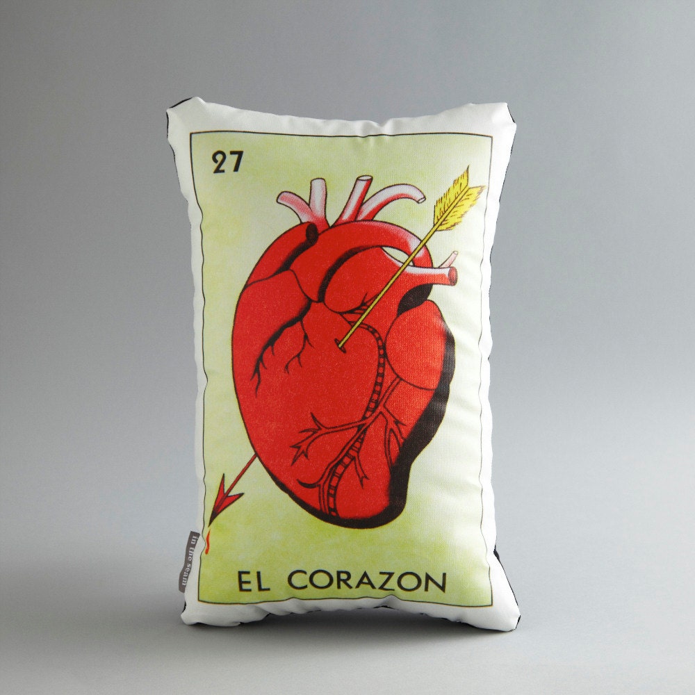 El Corazon Loteria Printed Pillow