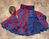 Red and blue striped circus lolita pleated skirt with lace.