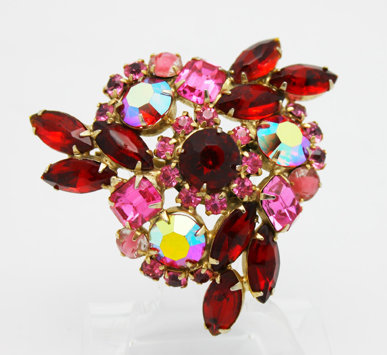 Vintage Brooch Pink and Red Large