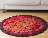 Hand made Wool Rug. Wool Felt Pebbles. Multi color. Orange,Red, Braun  shadows. Size round 100 cm diameter. Ready to ship.