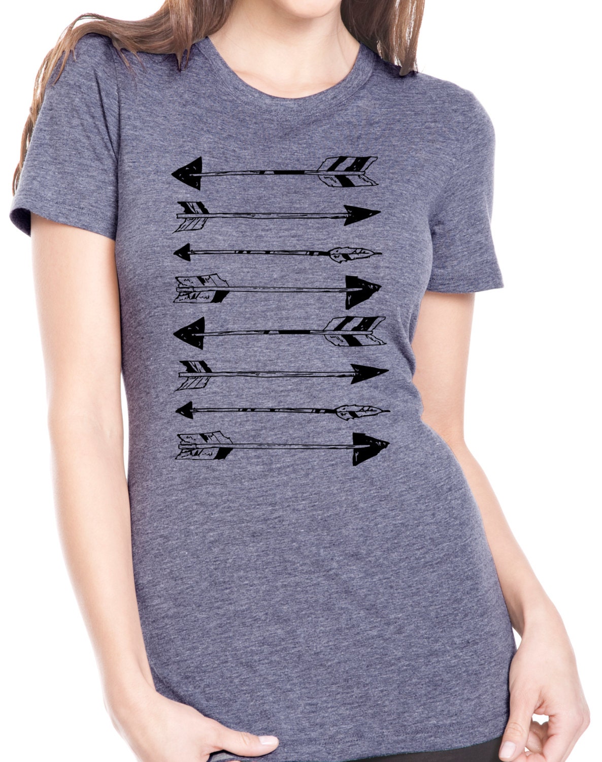 Womens Gray Arrows T Shirt - Gray Shirt With Black Arrows - Native American / Arrows / Archery  Womens Clothing - 4 colors available