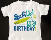 Surfs Up Birthday Shirt - Custom Kids Birthday Tshirt - Personalized Baby or Toddler Shirt With Custom Name and Age