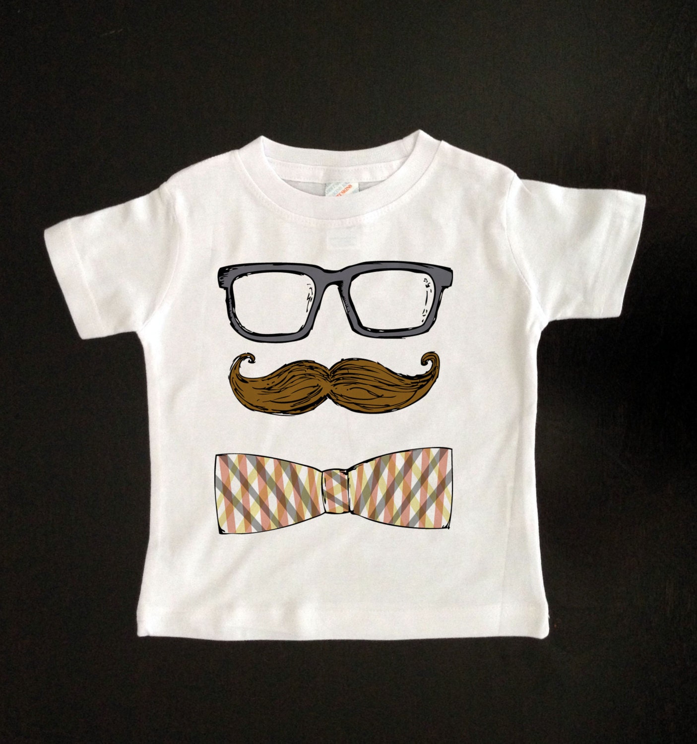 Mustache Glasses and Bow Tie- Funny Youth Mustache Shirt - Baby and Toddler - Kids Tshirt - Childrens Clothing
