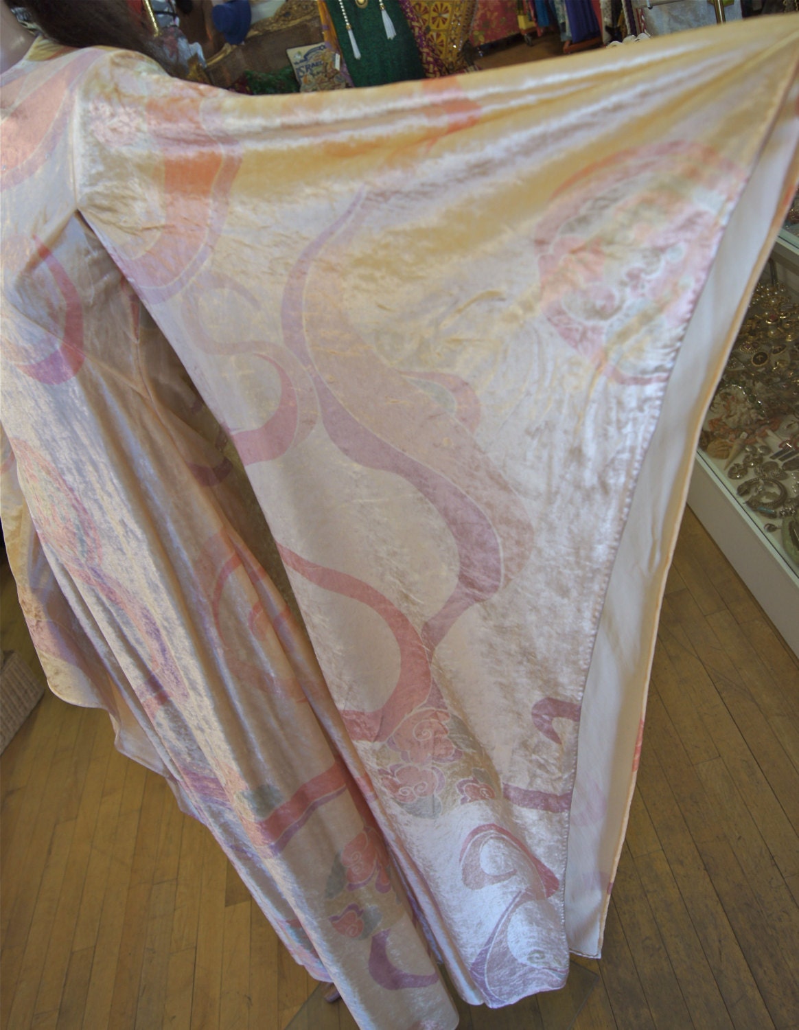 1970's Angel Wing Velveteen Caftan Dress