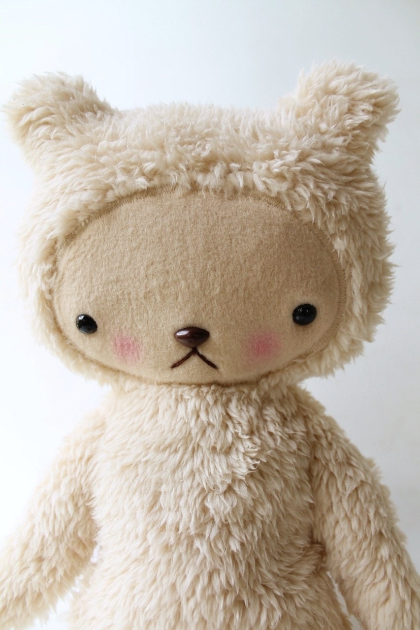 Teddy Bear Plushie Kawaii Style in Cream Cuddle Sherpa Large LUKE