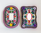 Metal mirror from Mexico on wood plaque / Mexican folk art / bright colorful mixed media / rainbow multicolor / wedding gift