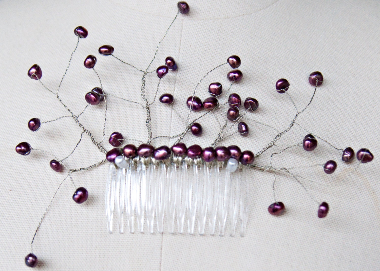 Plum Freshwater Pearl Wedding Hair Comb