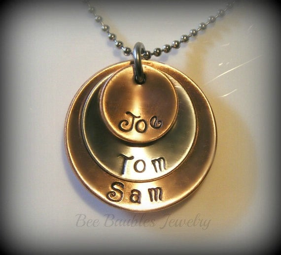 Hand Stamped Jewelry Personalized Mixed Metal Necklace - stacked necklace - mixed metal jewelry