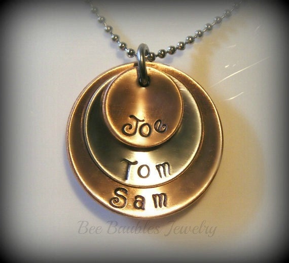Hand Stamped Jewelry Personalized Mixed Metal Necklace - stacked necklace - mixed metal jewelry
