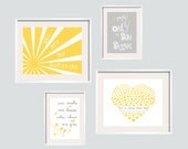 Yellow and Gray You Are My Sunshine Print Set 8x10 and 5x7- Eclectic style Gallery wall Art - YassisPlace