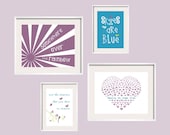 Somewhere Over The Rainbow,  Art Prints Set - UNFRAMED in purple, teal, blue and green 8x10 and 5x7 baby shower gift