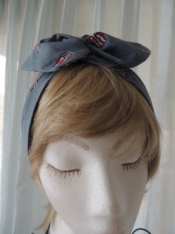 Wired Fabric Headband, Patriotic Head Band, Bow Headband, Head Wrap, Dolly Bow, Hair Tie, Twistable Headband,  Hair Band, Neck Scarf